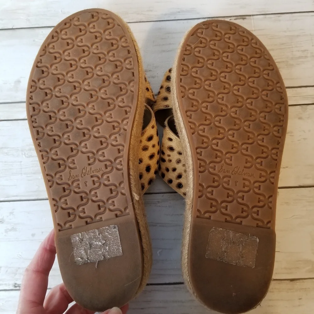 Sam Edelman Korina Leopard Print Calf Hair Espadrille Platform Slide Sandals